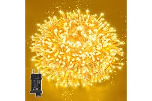 12M 100LED Ljusslinga Utomhus & Inomhus, Varmvit LED-ljusslinga med Strömadapter, Timer & 8 Lägen, Minnesfunktion, Ljusslingo