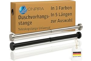 Onpira® Teleskopstange ohne Bohren – Robuste Duschvorhangstange & Gardinenstange zum Klemmen aus Edelstahl | Schwarz & Weiß | In 5 Längen von 40–230 cm verfügbar | Starker Halt bis 12 kg