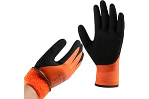 DS Safety Arbeitshandschuhe Winter Wasserdicht Thermo Warme Winterhandschuh Montagehandschuhe Grip Winterarbeitshandschuhe Arbeit Doppelbeschichte Nylon Isolierte Handschuhe Orange Größe 9 / L