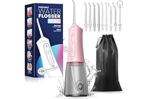 JTF Travel Water Flosser, 4 Modes 9 Jet Tips Portable Dental Water Flosser for Teeth Cordless, 300ML Teeth Water Jet Cleaner, USB Rechargeable Ipx7 Waterproof Oral Irrigator Tools for Home(Pink)