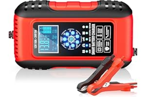 Husgw 12V/24V 10A Chargeur Batterie Lithium, Chargeur Batterie Voitures avec Écran Tactile, 11 Protections Charge&Fonction Réparation, Sécurité Enfant pour Voiture Moto Camion, AGM, Gel, Wet, LiFePO4