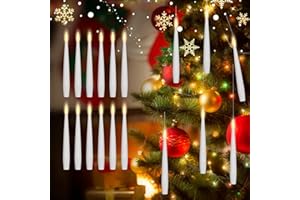 Soarling Halloween Decorazioni, LED Candele Galleggianti con Funzione Timer, 12 Candele a Bastoncino Appese con Telecomando, Luce di Fiamma Tremolante per Natale Compleanno Torta Partito, Bianco