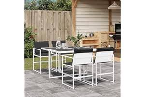 IKAYAA Conjunto Jardin Exterior Mesa y 4 Sillas Juego de Comedor de Jardin 5 Piezas de Ratán Mesa de Jardín Exterior con Sillas para Terraza Patio Blanco Type-30