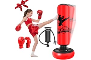 Sac de Frappe Enfant 160CM Ninonly Punching Ball Enfants avec Gants de Boxe Ultra-Résistant PVC Gonflable Sac de Boxe Cadeaux pour GarçOns et Filles 3-12 Ans pour Pratique du Karaté, Taekwondo