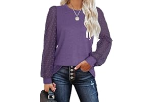 WIHOLL Womens Tops Ladies Tops Lace Long Sleeve Crew Neck Sheer Swiss Dot Shirt T Shirts for Women