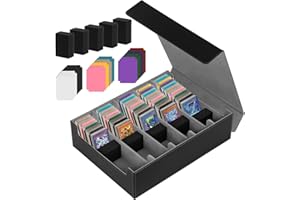 CAUTIOUS Boîte à Cartes 5 Rangées Boîte Rangement Carte Pour 3800+ Cartes PTCG，TCG，CCG Deck Box Boîte Rangement Cartes de Jeu Carte Magic avec 48 Séparateurs Fermeture Magnétique (Noir Gris)