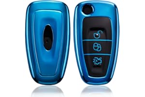 HooRLZ Ford Key Fob Cover For Ford Transit Custom Focus Fiesta Galaxy Mondeo MK8 Connect, 3 Button Tpu Ford Transit Key Cover, Focus Key Cover Silicone - Blue
