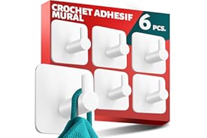 Menz 6 Pièces Crochet Adhesif Mural, Porte Serviette Salle de Bain, Etanche Autocollan Accroche Pour Torchon de Cuisine, Blanc