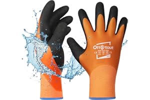 ORISTOUT Guanti da lavoro invernali impermeabili per uomini e donne, guanti da congelatore per lavoro sotto lo zero, guanti da pesca isolati termici, super grip, arancione, taglia S