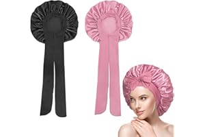 BODIIWULIU 2 pcs Bonnet Soie Cheveux Nuit,Respirant Bonnet Satin Cheveux,Bonnet en Ajustable,Bonnet de Nuit en Satin pour Le Soin des,Double Couche Chapeau de Sommeil pour Couchage,Rosa+Schwarz