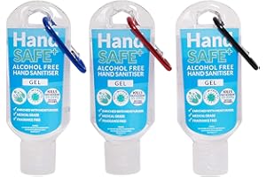 SAFE MICROBIAL CONTROL Pack of 3x 50ml | HandSafe Antimicrobial Alcohol Free Hand Sanitiser Gel With Clip | Kills 99.999% of Bacteria & Viruses | MHRA Approved, Refillable, Travel Size
