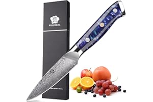 WILDMOK Cuchillo para pelar de 8 cm, cuchillo para frutas de 67 capas de acero de Damasco VG-10, cuchillo de cocina pequeño perfecto para cortar frutas y verduras, cuchillo pequeño