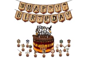 CYCLYTE Wizard Decoration Gateau Anniversaire 17 Pièces, Harry Topper Gâteau Décoration Bannière d'anniversaire, Magiques Banniè & Cake Topper, Deco Gateau Pour Enfants Fête D'anniversaire Baby Shower