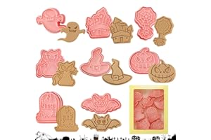 Shinybox Formine Biscotti Halloween, 8 Pezzi Stampi Biscotti 3D Tagliabiscotti Plastica Stampi, 3D Formine per Biscotti, Set di Formine per Biscotti per Feste di Halloween(A)