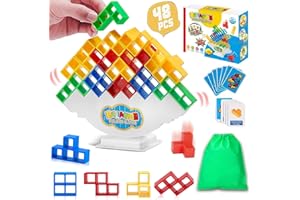 JOKRESTY 48Pcs Tetris Tower Balance Game,Building Tetris Blocks Table Board Games,DIY Assembling Versatile Toy Stacking Game Set,Swing Stack Balance Toy for Kids Adults Perfect for Family,Parties,Travel