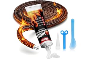 Miioto Colle Joint Poele a Bois, Colle Haute Temperature+8mm Joint Cheminée, Silicone Haute Temperature pour Cheminée, Micro Ondes, Grils, Hotte Aspirante, Durcissement Rapide