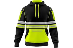 TORO ACTIVA Mens Hi Vis Work Wear Pullover Hoodie Safety Reflective Tape High Viz Sweatshirt Hoodie High Visibility Top Multi Zipper Pockets S-2XL