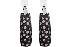 QIANRENON Kitchen Grocery Plastic Trash Bag Holder Washable Wall Mount Folding Little Daisy Storage Bag for Kitchen Bathroom Living Room Office Camper 2 PCS with 2 Hooks, Daisy Black