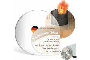 IOMANGIO Funkenschutzplatte Glas Tropfenbogem 100x100cm – Glasplatte für Kaminofen - Kaminglas Tropfen mit Dichtlippe - 8mm ESG Kamin Glasplatte mit Facettenschliff – Kaminschutz Feuerplatte für Kaminofen