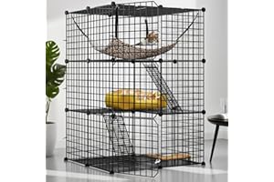 YITAHOME 3-Tier Cat Cage Indoor & Outdoor, Large 72x72x104cm Pet Enclosure with 3 Doors, 2 Ladders, Plush Hammock, DIY Playpen for Cats, Rabbits, Chinchillas
