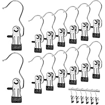 BokWin 20 Ganci Girevoli In Plastica Resistente, Clip Antivento Per Appendere Lavanderia, Pinze Per Vestiti Da Viaggio, Apertura 1,8 Cm, Nero - 3