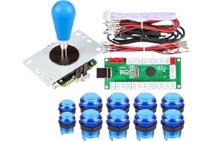 Fosiya 1 Giocatore LED Arcade Kit Fai da Te Parti Encoder USB per PC Joystick Bat Stile ellisse e Ovale + Pulsanti Arcade LED 5v per Console Videogiochi Arcade Raspberry Pi (Blue)