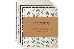 RECYCO Swedish Dish Cloths 5 Packs,Eco-Friendly Sweden Kitchen Dish Cloth,Super Absorbent Cleaning Cloth Reusable Cellulose Sponge Cloths for Washing Up,Geometric