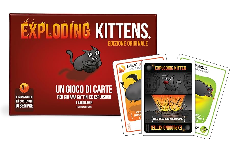 Exploding Kittens Asmodee Avoid Explosive Cats and Sabotage Your Friends - Quick and Fun Board Game for Families and Friends - Playing Cards - 2-5 Players - 7+ Years Old - Italian