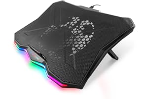COOLBOX DeepGaming Base di raffreddamento portatile fino a 17,3", ventola silenziosa con controllo della velocità, supporto con leggio regolabile in 7 posizioni, LED Rainbow, Hub USB a 2 porte