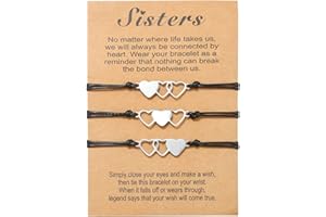 TONAUP Ensemble de 3 Bracelets Soeur Coeur - Bracelet d'Amitié Meilleur Ami BFF - Corde Tressée Réglable - Bijoux Sister Cadeaux pour Filles et Femmes