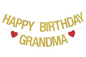 MERRSHIN Happy Birthday Grandma Banner - Women Mother Birthday Garland Bunting Supplies - Mother's Day Best Grandma Ever Party Decorations - Gold Glitter