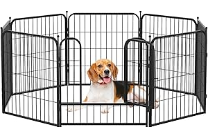 The Fellie Metal Dog Pen 8 Panel, Heavy Duty Dog Fence with Door for Outdoor, Foldable Puppy Pen Indoor, Pet Exercise Run Cage, Black, 60 x 60cm