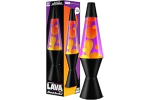 LAVA® - Lampada Lava 2323, cera gialla, liquido viola, base e cappuccio neri, lampada di movimento originale di marca LAVA® da 14,5 pollici