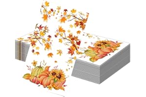 YAYAFUNFUN 20P Autumn Fall Thanksgiving Napkins Serviettes Disposable 40x33cm,Autumn Decor Pumpkin Maple Leaf Tissue Cocktail Dessert Dinner Napkins for Thanksgiving Harvest Party Paper Napkin Table Decorations