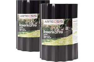 ARTECSIS 2X Rasenkante aus Kunststoff, 9 m x 20cm, Anthrazit, gewellt, Umrandung für Beete, Beeteinfassung, Rasenbegrenzung