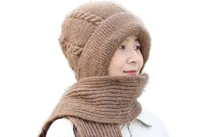 LAKEMON Écharpe Coupe-Vent intégrée avec Protection des Oreilles, Bonnet de Protection des Oreilles épais et Chaud à Tricoter, Bonnet tricoté Chaud d'hiver pour Femme