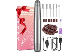 BSRANE Torno para Uñas, Lima Eléctrica Uñas Profesional con 6 Brocas, 20000 RPM Motor Fuerte, Velocidad Ajustable, Potente Silencioso, Mini Kit de Manicura y Pedicura para Principiantes Tecnología de Uñas