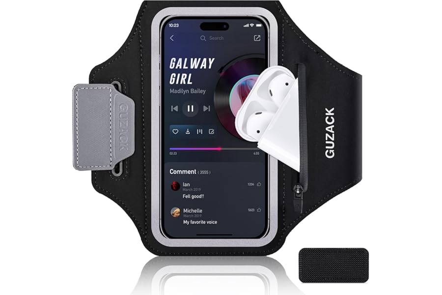 Running Armband Phone Holder MP3 Player Armbands with Earbuds Zipper Pocket Sweatproof Cell Phone Armband Case Men, Women Adjustable Strap Perfect for Jogging, Walking, Gym, Workout up to 6.9"