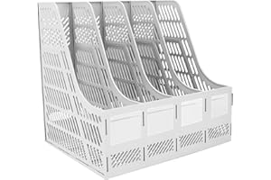 Elezeal HIPS - Portariviste, robusto organizer verticale a 4 libri in plastica con design cavo, resistente, formato A4, organizer per documenti, riviste, per ufficio, scuola e casa, grigio