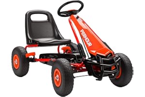 AIYAPLAY Kids Pedal Go Kart, Children Ride on Racer with Adjustable Seat, EVA Tyres, Manual Clutch, Brake, Go Cart for Kids 3-8 Years, Red