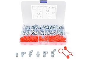 CLEMINSTA 120pcs Assortiment de Graisseurs en Acier inoxydable, Raccords de Graisse M6/M10, Filetages Mâles Droits/45°/90°/180° avec Embouts de Graissage pour Équipement Mécanique, Véhicules,Navires,Tracteurs