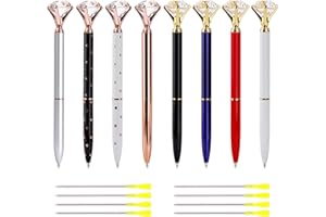 HONGXIN-SHOP Penne a Sfera Diamantata Oro Penne in Metallo Cristallo Penna a Sfera Inchiostro Nero con 8 Ricariche per Forniture Eleganti per Ufficio 8 Pezzi