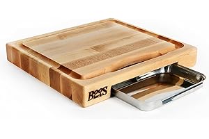 BOOS BLOCK John Boos 38 cm na 35 cm x 5,6 cm dwustronna twarda deska do krojenia klonu ze spadzistym rowkiem na sok i patelnią ze stali nierdzewnej