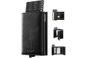 VULKIT Etui na karty kredytowe, blokowanie RFID, prawdziwa skóra, męski portfel, automatyczne rozkładanie, z przegródką na banknoty, Espresso, S, Posiadacz karty