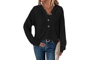 SENBATU Sweat à Capuche Femmes Manches Longues boutonné Pull col en V Hoodie Cordon Sweat Shirt