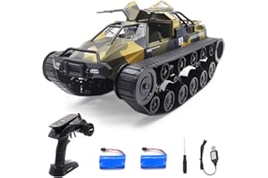 Mostop 1/12 Remote Control Crawler High Speed Tank Off-Road 4WD RC Car,2.4Ghz Remote Control Crawler Drift Tank with 2 Batteries,360°Rotating Drifting Army Armored Truck for Kids Adults