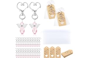 Gwhole Set di 90 Bomboniere Angelo Portachiavi per Comunione, Matrimonio, Battesimo - Include Etichette Bigliettini, Ciondoli Cristalli, Sacchetti Organza