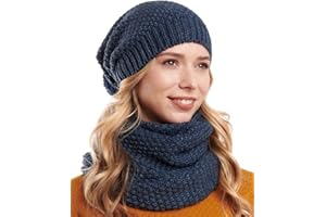 Hilltop Ensemble d'hiver pour femme Echarpe tube et bonnet tricoté assorti - Bonnet à pompon et écharpe pour femme