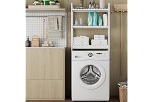 ‎FOREHILL FOREHILL Toilet Shelf, White, Washing Machine Shelf, Bathroom Shelf with 3 Shelves, Toilet Shelf with 6 Hooks, Space-Saving, White, 63 x 26 x 163 cm