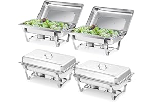 Wilprep Chafing Dish Speisewärmer 9L 4pcs Edelstahl Warmhaltebehälter Wärmebehälter Edelstahl Buffet-Set für Catering Buffet und Party (Silber)